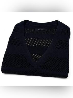 AllSaints Fix Mesh Jumper Linen Black Open-Knit V-Neck Sweater Women’s Size S